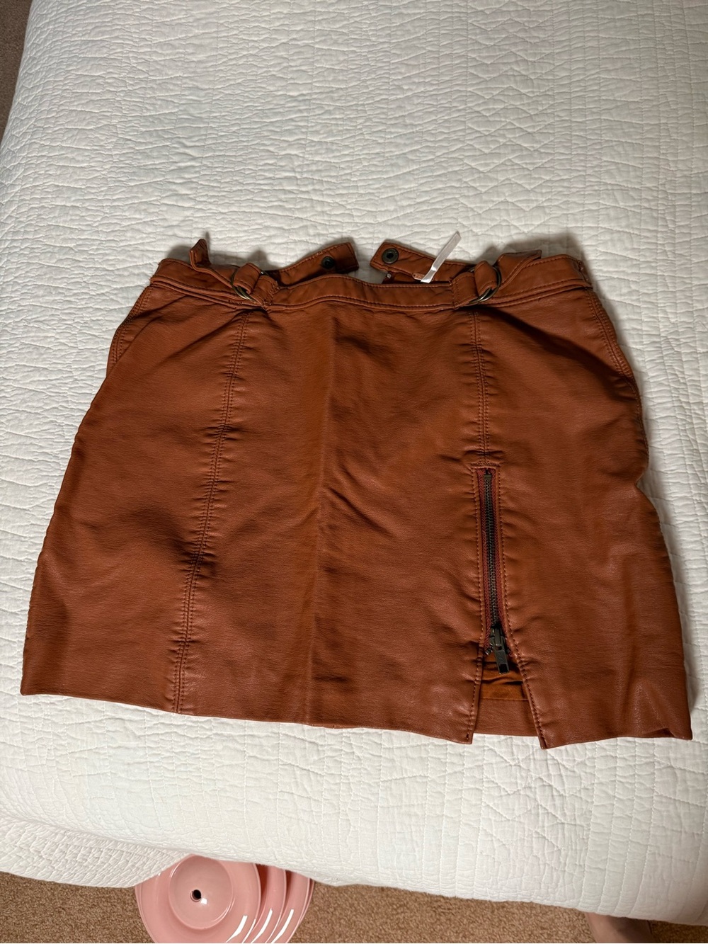 Free People Rust Brown Faux Leather Zip Mini Skirt